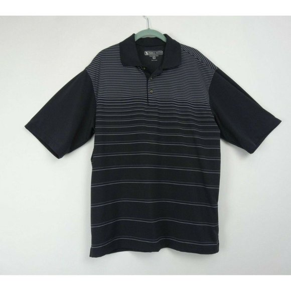 Men's Pebble Beach  Polo Shirt Performance Black Stripe Size Large Polyester - Picture 1 of 6